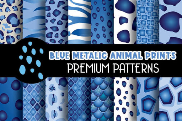 Blue Metal Animal Prints Digital Paper