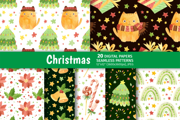 Christmas Digital Paper, Holiday Cats: A Creative Resource for Every Holiday Project