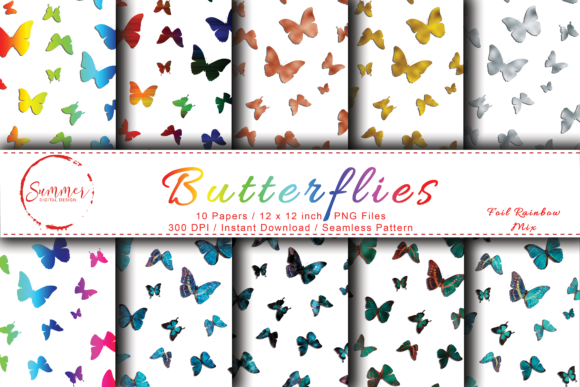Foil Rainbow Butterflies Mix: A Versatile Digital Design Resource