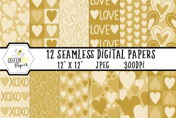 Gold Glitter Heart Digital Paper Pack for Creative Projects