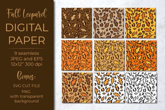 Leopard Digital Paper. Fall Oak Leaves