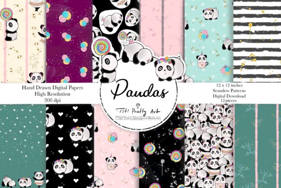 Panda Bear Digital Paper Backgrounds JPG for Creative Projects