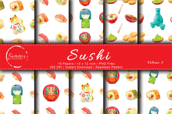 Sushi Digital Paper Seamless Pattern