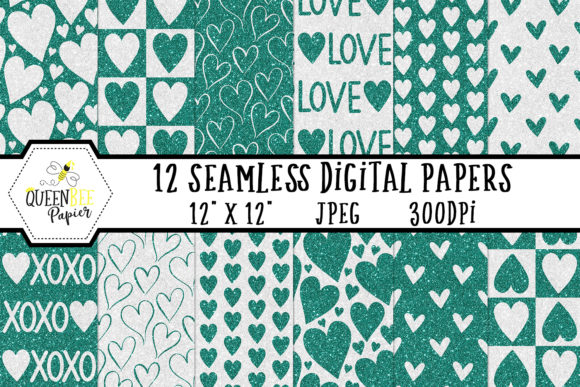 Teal White Glitter Heart Digital Paper: A Versatile Design Resource