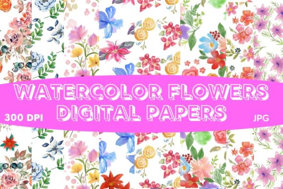 Watercolor Flowers Digital Papers: A Creative Resource for Diverse Design Projects